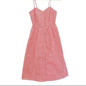 Gingham midi dress w buttons - small
